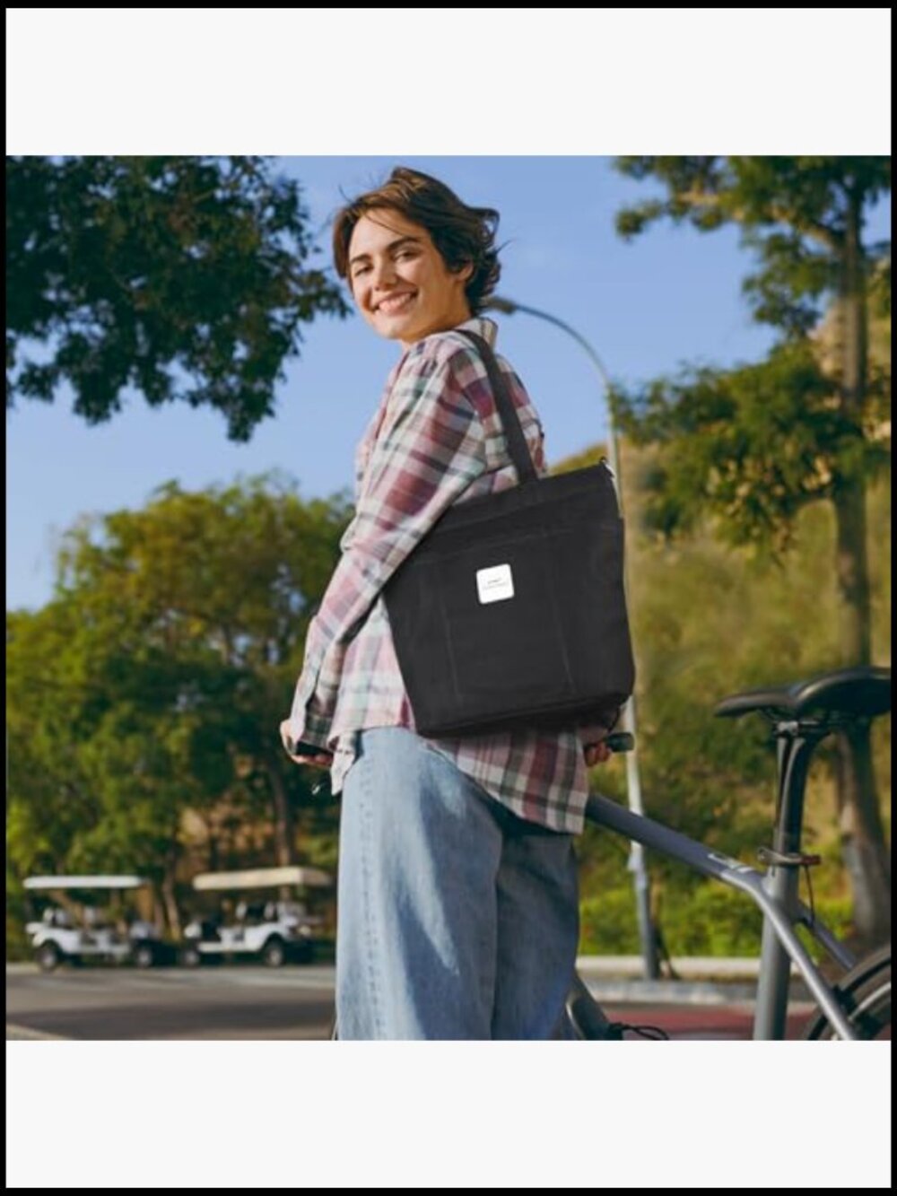 Canvas Tote Bag with Zipper Multi Pockets Crossbody Shoulder Handbag Everyday - Picture 3 of 7